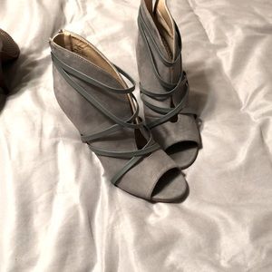 Suede open toe heels